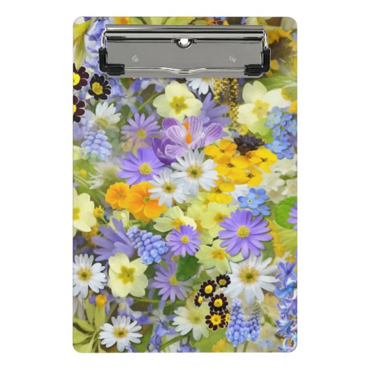 多色の花柄背景パターン ミニクリップボード (正面)