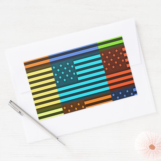 多色アメリカ国旗 チェック柄 ベクトル パターン アート 長方形シール (封筒)