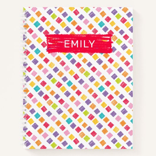 多色クレヨン四角形パターン ノートブック (正面)