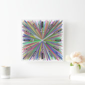 多色ラインバーストパターン正方時計 スクエア壁時計 (ホーム)