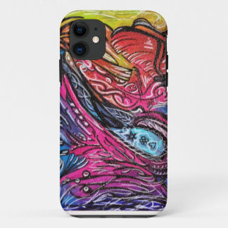 多色刷りの背景の白くおよび黒い詳細 iPhone 11 ケース