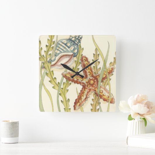 多色刷りの貝のパーティー スクエア壁時計 (ホーム)