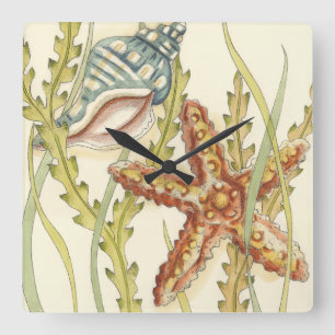 多色刷りの貝のパーティー スクエア壁時計