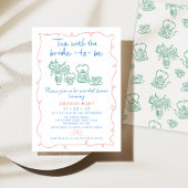 多色手描きの遊び心あふれるお茶のブライダルシャワー 招待状