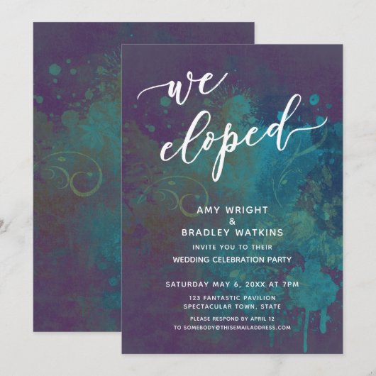 多色抽象「私たち秘密結婚しました」スクリプト受付 招待状 (正面/裏面)