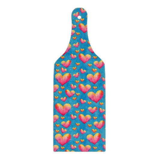 多色水彩ハート型まな板 カッティングボード (正面)