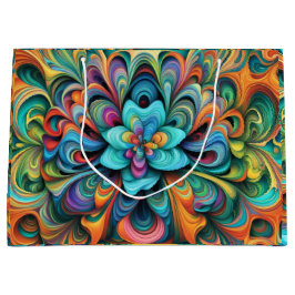 多色花抽象デザイン ラージペーパーバッグ