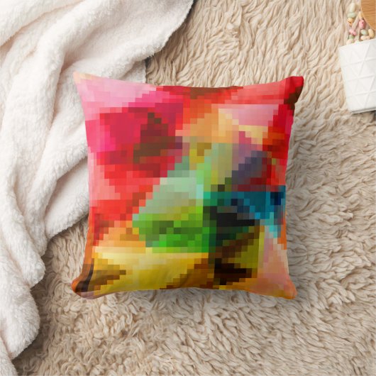 多角形の幾何学的ピクセルぼやけスクエアライト クッション (ブランケット)