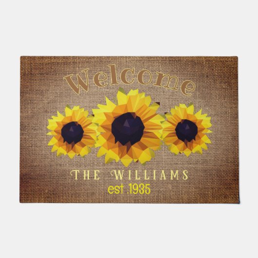 多角形ひまわりトリオパーソナライズされた- ドアマット (正面)