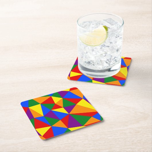 多角形レインボーパターン スクエアペーパーコースター (インサイチュ)