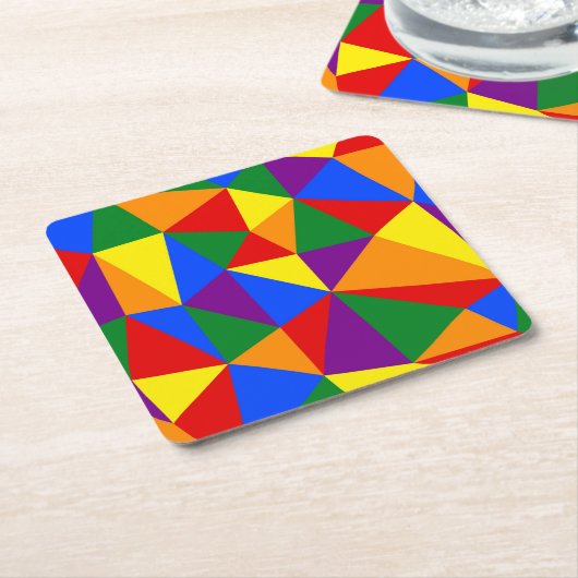 多角形レインボーパターン スクエアペーパーコースター (アングル)
