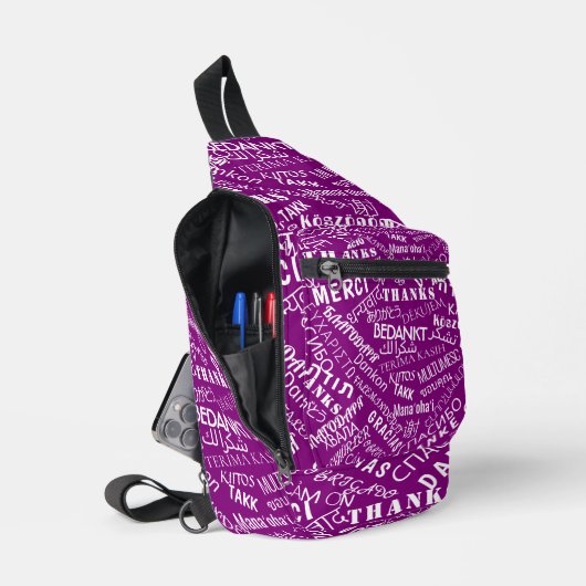 多言語ありがとうあなたカスタム文字あなたの色 スリングバッグ (見開き)