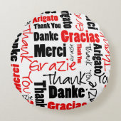 多言語ありがとう赤黒タイポグラフィ ラウンドクッション (正面)