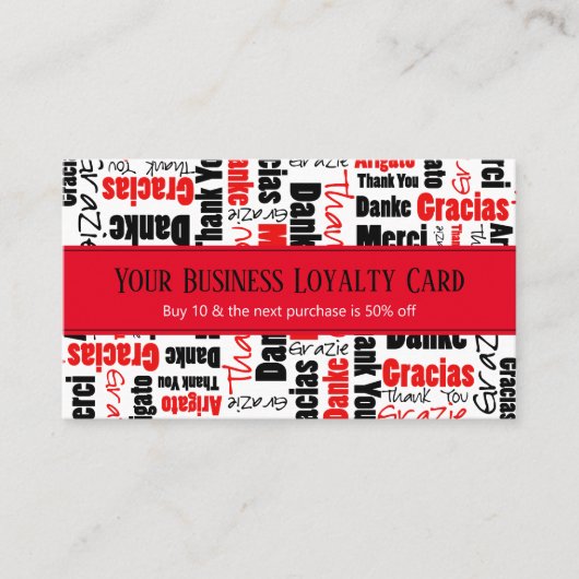 多言語お礼タイポグラフィロイヤリティパンチ 名刺 (正面)