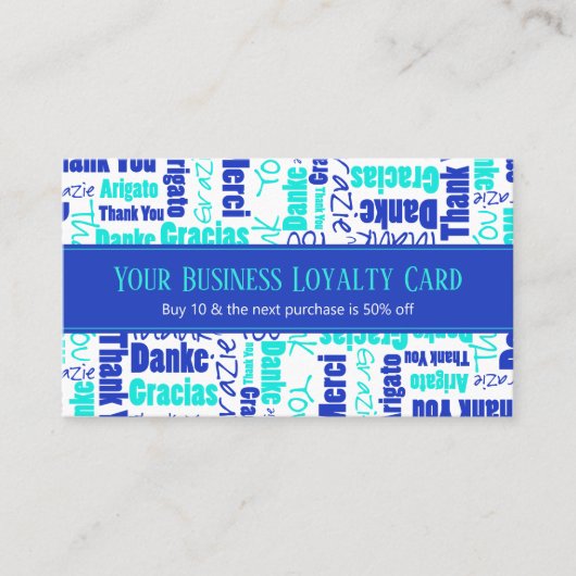 多言語お礼タイポグラフィロイヤリティパンチ 名刺 (正面)