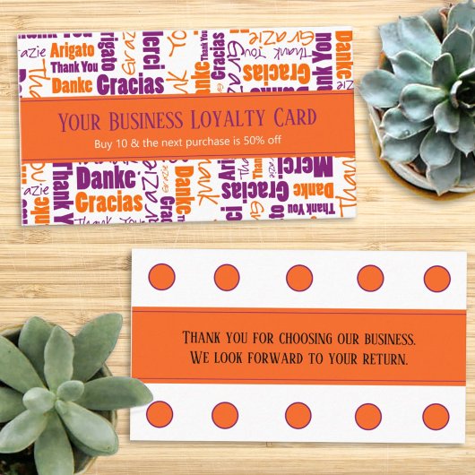 多言語お礼タイポグラフィロイヤリティパンチ 名刺