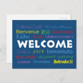 多言語での歓迎 ブルー ホワイト ポストカード (正面/裏面)