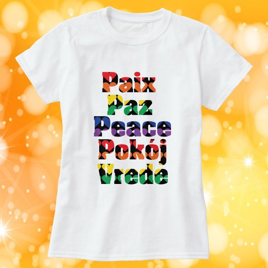 多言語で平和を虹色のハートで Tシャツ