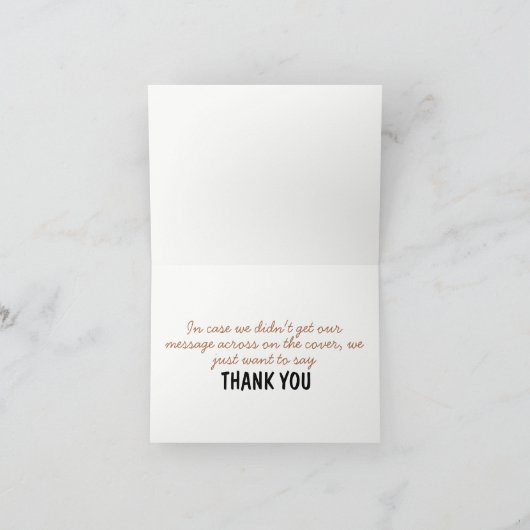 多言語のパープルブラウン ブラック タイポグラフィ コラージュ サンキューカード (内部)