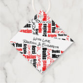 多言語の感謝のタイポグラフィー 赤 黒 フェイバータグ (正面)