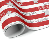 多言語クリスマスレッドストライプラッピング紙 ラッピングペーパー (ロールコーナー)