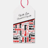 多言語サンキューレッドブラックタイポグラフィ ギフトタグ (正面)