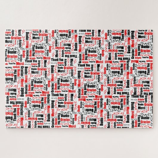 多言語タイポグラフィありがとう赤黒 ジグソーパズル (横)