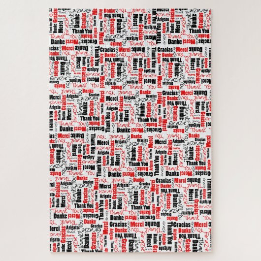 多言語タイポグラフィありがとう赤黒 ジグソーパズル (縦)
