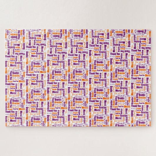 多言語タイポグラフィサンキューオレンジパープル ジグソーパズル (横)