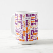 多言語タイポグラフィ紫オレンジ コーヒーマグカップ (正面左)