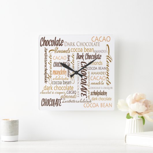 多言語チョコレートタイポグラフィワードコラージュ スクエア壁時計 (ホーム)