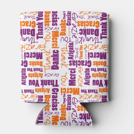 多言語パープルオレンジサンキュータイポグラフィ 缶クーラー (裏面)