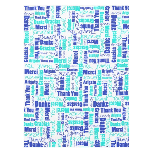 多言語ブルーターコイズありがとうタイポグラフィ テーブルクロス (正面)