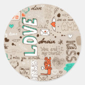 多言語ラブドードルパターンアート ラウンドシール (正面)