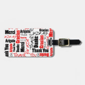 多言語レッドブラックサンキュータイポグラフィ ラゲッジタグ (正面横)