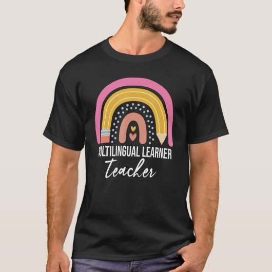 多言語学習者先生Leopard Rainbow Teac Tシャツ (正面)