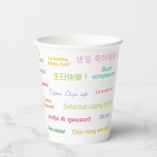 多言語対応の違うハッピーバースデー 紙コップ (裏面)