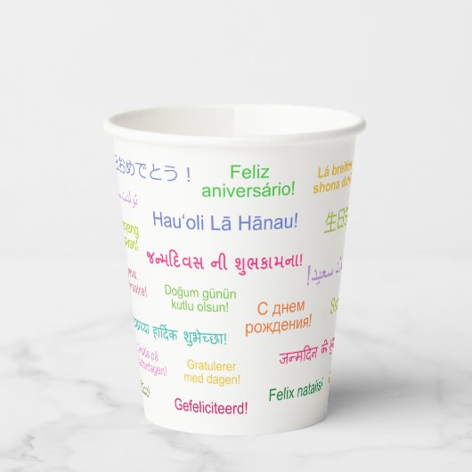 多言語対応の違うハッピーバースデー 紙コップ (左)