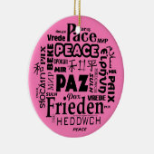 多言語平和クリスマスデコレーションピンク3 セラミックオーナメント (右)