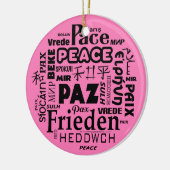 多言語平和クリスマスデコレーションピンク3 セラミックオーナメント (左)