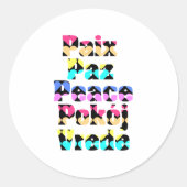 多言語平和明るいハート ラウンドシール (正面)