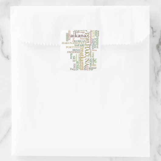多言語版ハクナMatataグローバルワードクラウドアート スクエアシール (バッグ)