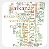 多言語版ハクナMatataグローバルワードクラウドアート スクエアシール (正面)