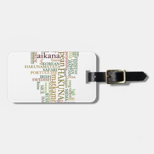 多言語版ハクナMatataグローバルワードクラウドアート ラゲッジタグ (正面横)