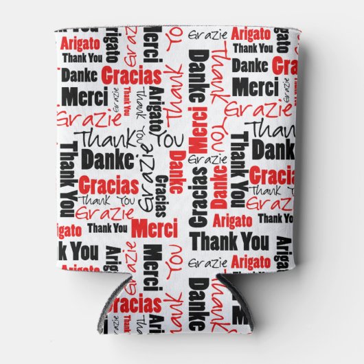 多言語赤黒サンキュータイポグラフィ 缶クーラー (正面)