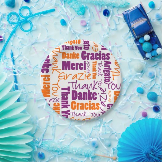 多言語(紫とオレンジ)に対応 ペーパープレート (パーティー)