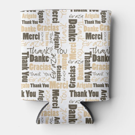 多言語Brown Beigeありがとうございましたタイポグラフィ 缶クーラー (正面)