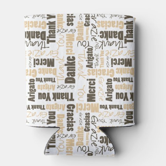 多言語Brown Beigeありがとうございましたタイポグラフィ 缶クーラー (裏面)