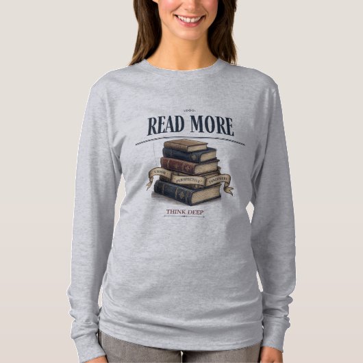 多読 深慮 読書家 ロングスリーブ Tシャツ (正面)