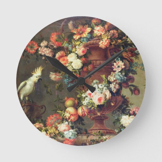 多量のフルーツおよび花 ラウンド壁時計 (正面)